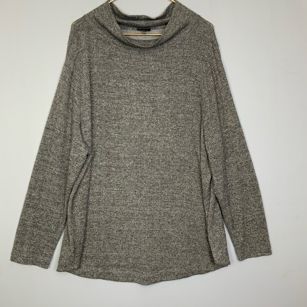 Talbots Plus Sz 3X Gray Tan Gold Metallic Cowl Neck Knit Lightweight Sweater